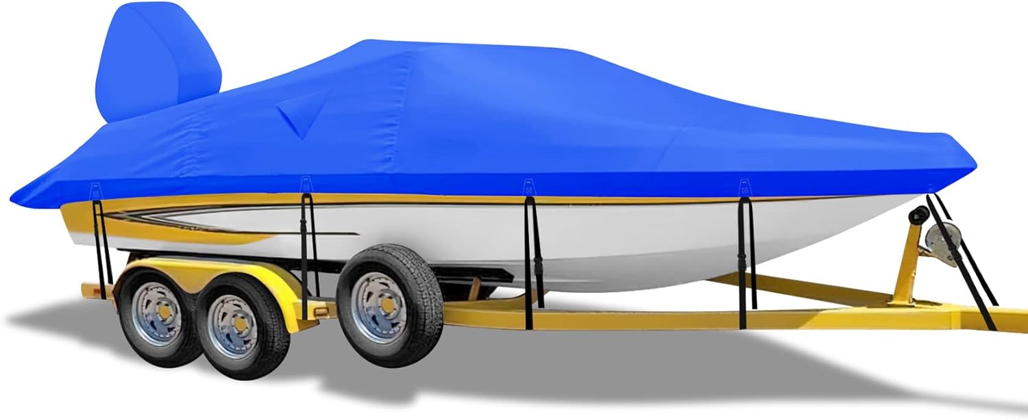 600D – Funda resistente para lancha de 16 a 18.5 pies, se adapta a casco V, barco, Bass Tracker cubiertas de lanchas de 16 a 18.5 pies con cubierta
