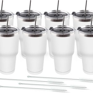 Amtidy Paquete de 8 tazas de viaje de 30 onzas con tapas, vaso de acero inoxidable al vacío de doble pared a granel, taza de café aislada duradera Amtidy Paquete de 8 tazas de viaje de 30 onzas con tapas, vaso de acero inoxidable al vacío de doble pared a granel, taza de café aislada duradera