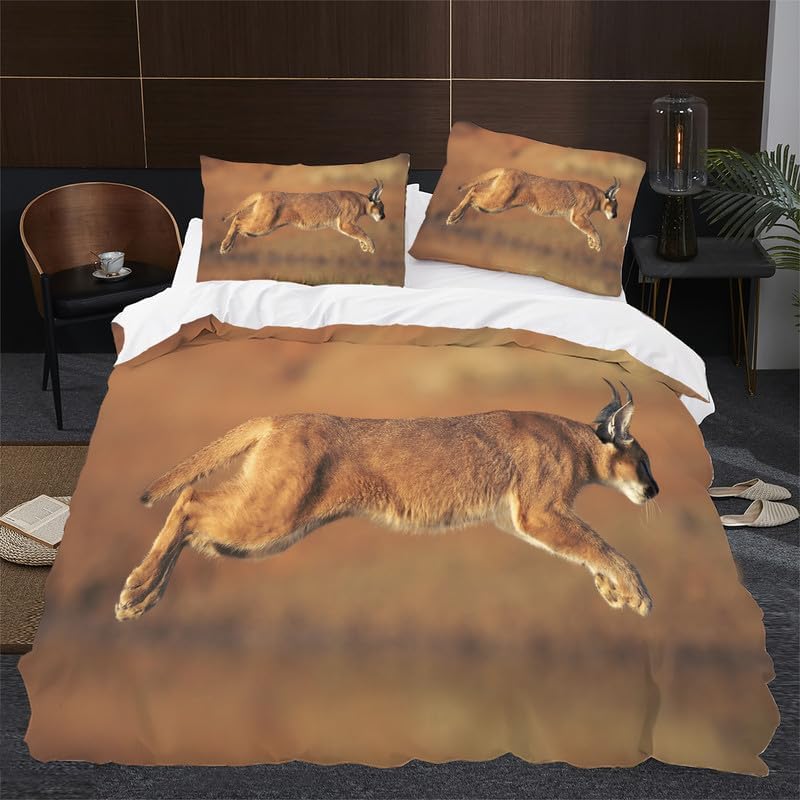 Coffee Color Big Floppa Twin Duvet Cover Animal Print Twin Bedding Sets Soft Microfiber Comforter Cover and 2 Pillow Shams 20″X26″, Bed Set Duvet
