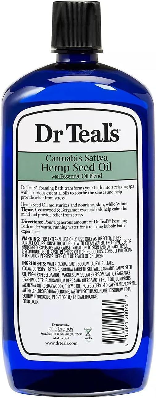 Dr. Teal’s – Juego de regalo de baño espumoso de aceite de semilla de cáñamo (paquete de 2, 34 onzas Ea)  Aceite de semilla de cáñamo de cannabis