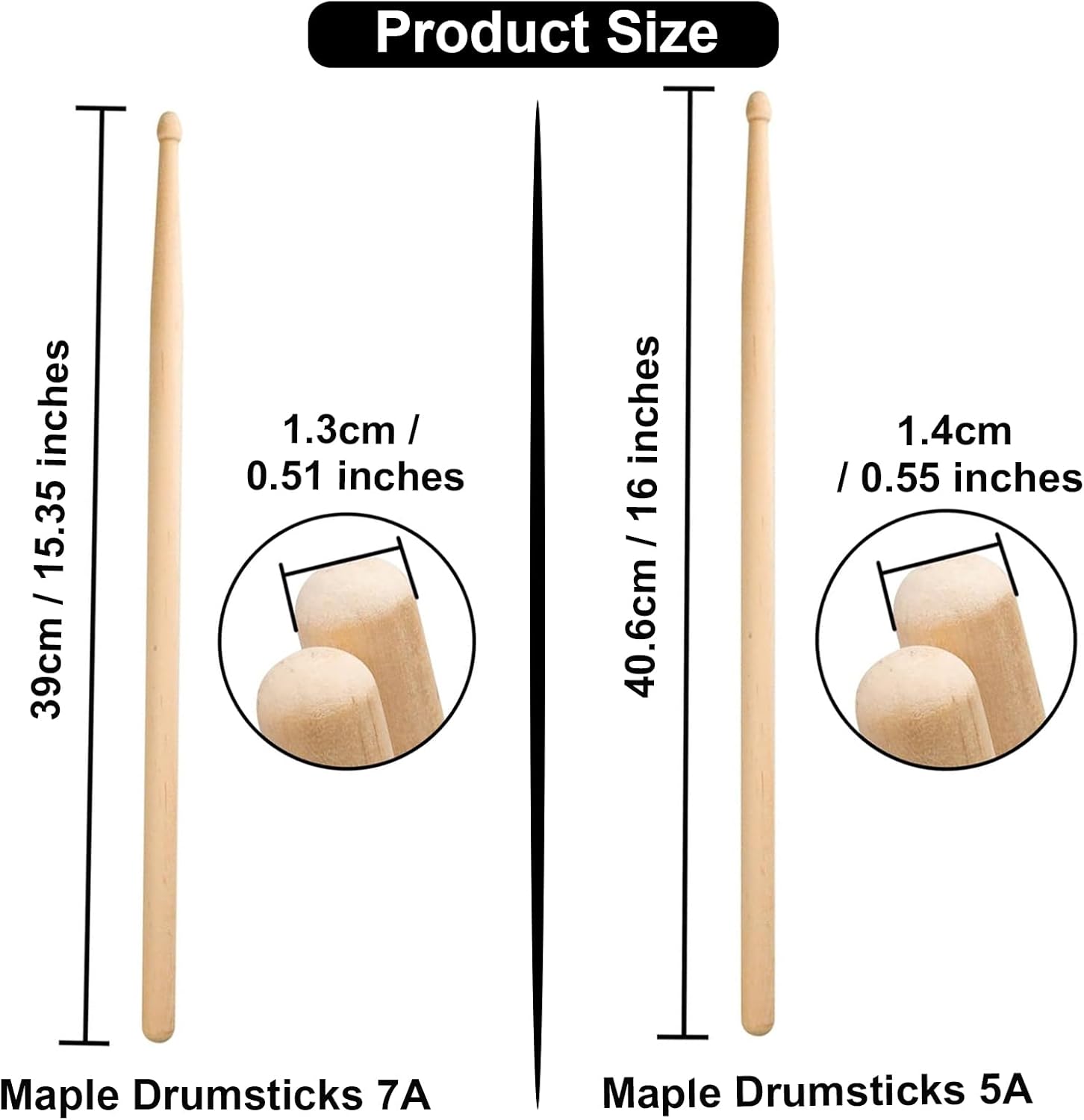 AQJUNONG Baquetas, baquetas 7A, 6 pares de baquetas clásicas de madera de arce para niños y adultos, accesorios de percusión de instrumentos