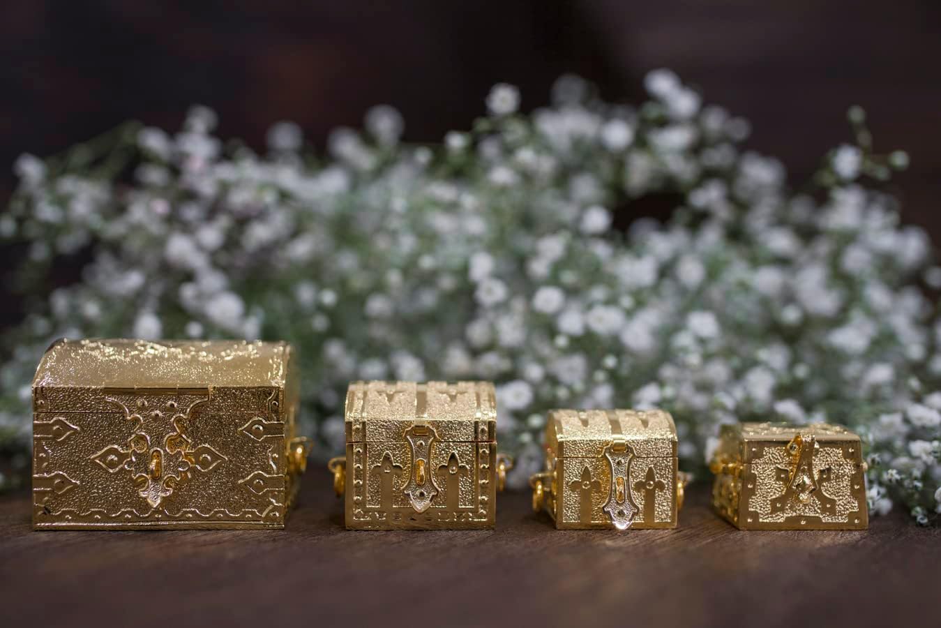 EHV Monedas de unidad de boda de Arras para Boda bañadas en oro con bandeja y caja del tesoro, ceremonia clásica de Arras Matrimoniales, hermoso set