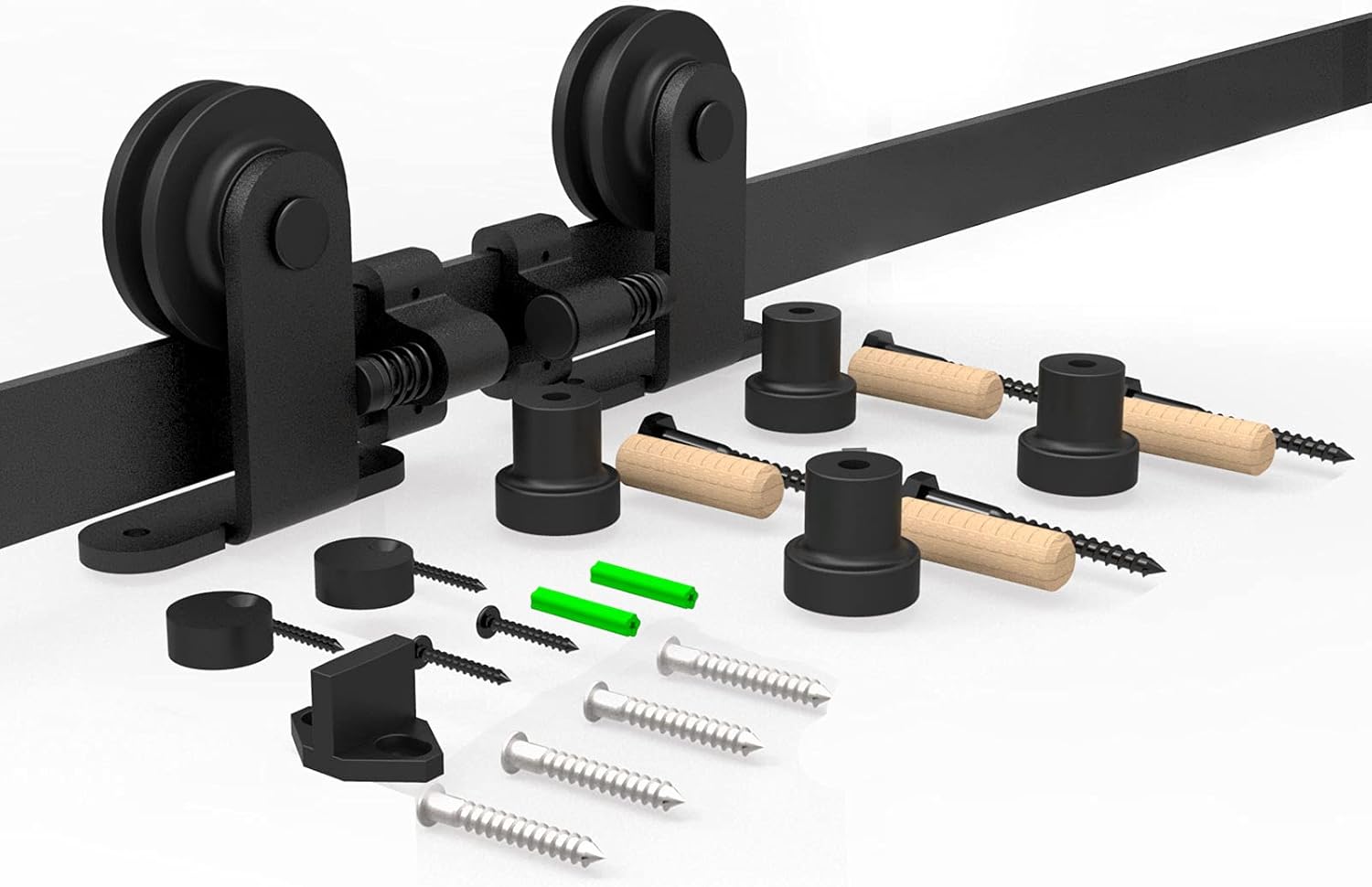 BONIKLUBA Kit de herrajes para puerta corrediza de granero de alta resistencia de 5.5 pies, montaje superior, juego de colgador de rodillo en forma