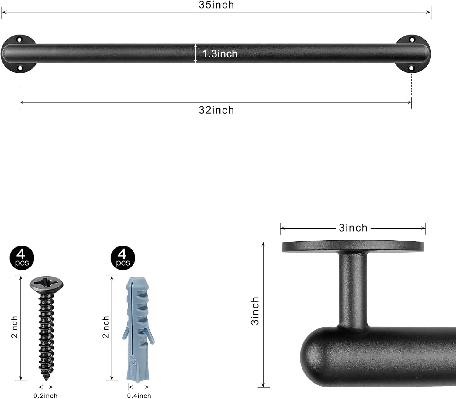 Dolibest Pasamanos de metal para montaje en pared de 35 pulgadas, pasamanos de escalera, mango de seguridad antideslizante, asa de agarre de