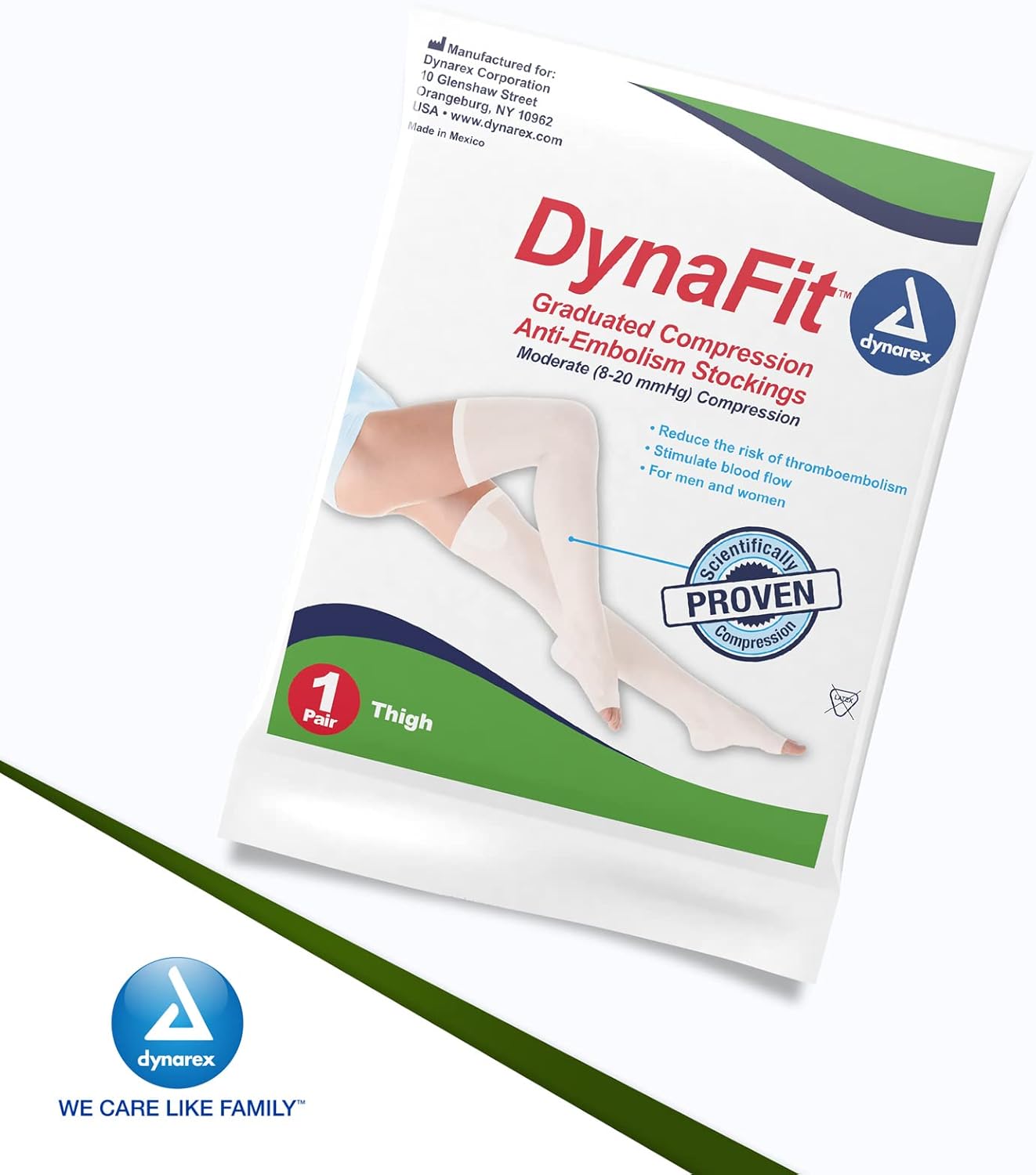 Dynarex DynaFit Compression Stockings Thigh High, 8-20 mmHg, Help Prevent Blood Clots, Relieve Pain & Varicose Veins, White, 1 Pair of Stockings