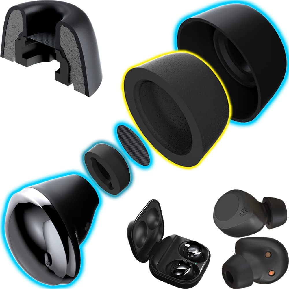 Memory Foams Pro Active V2.0 – Almohadillas patentadas de espuma viscoelástica con funda de silicona para Galaxy Buds2 Pro, Jabra 85t, Jabra Elite