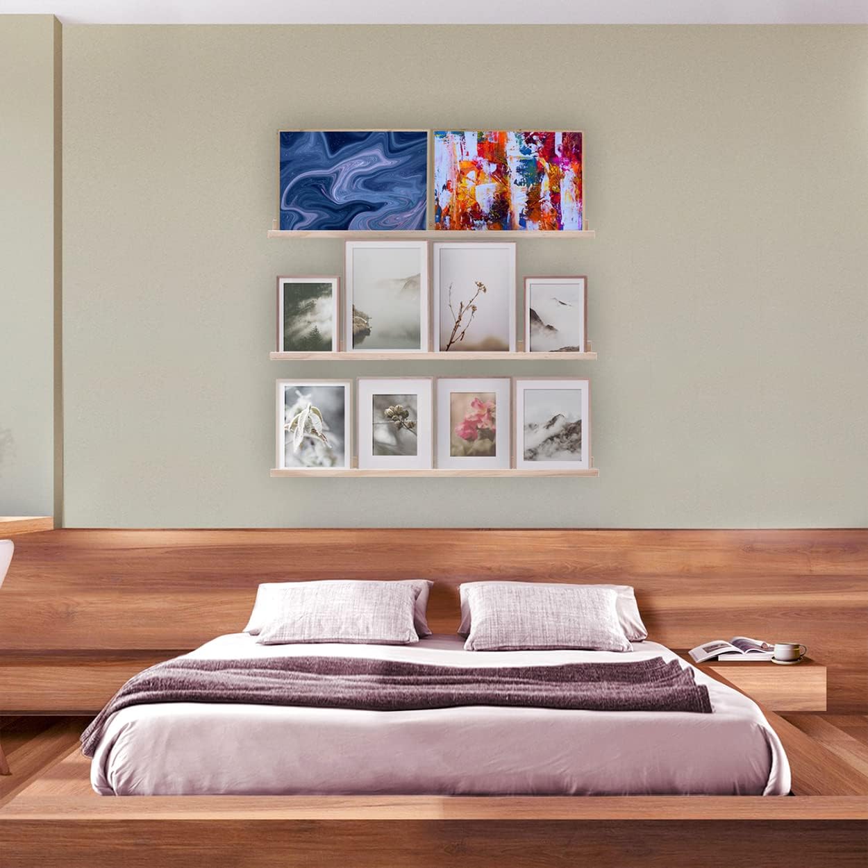 AZSKY Estantes flotantes de 36 pulgadas, estantes de repisa de fotos montados en la pared, juego de 3, estantes de madera natural para artículos de
