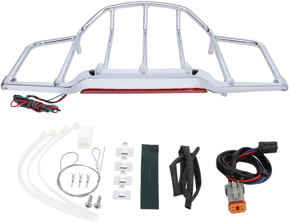 XFMT Cromo Tour Pack maletero Portaequipajes con luz LED para Harley Air Wing Style Touring Road King Electra Street Glide 1993-2013