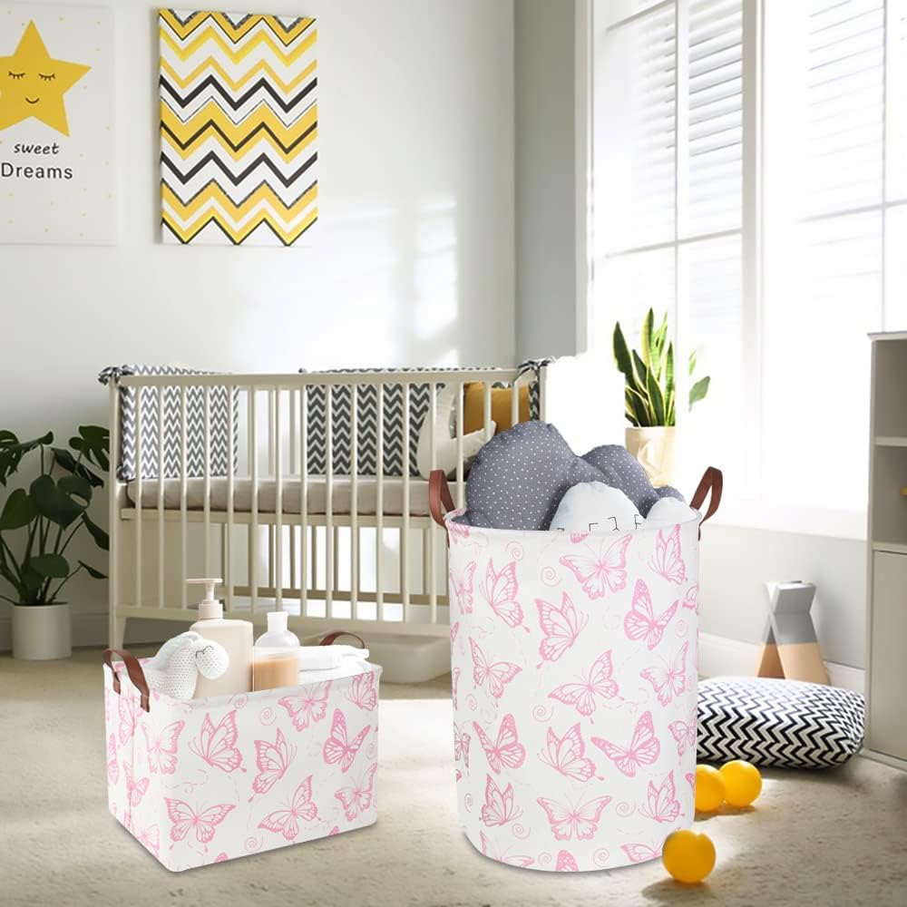 CLOCOR Cesta rosa, contenedor de almacenamiento plegable con bonito patrón, caja de almacenamiento impermeable con asas, organizador de regalos de