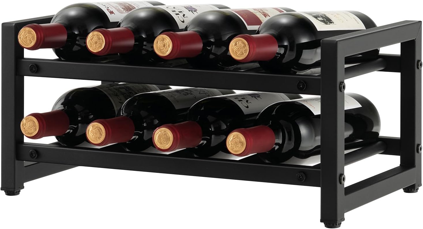 GOFLAME Estante de vino de 2 niveles, estante de exhibición de vino de encimera independiente con almohadillas ajustables para los pies, superficie