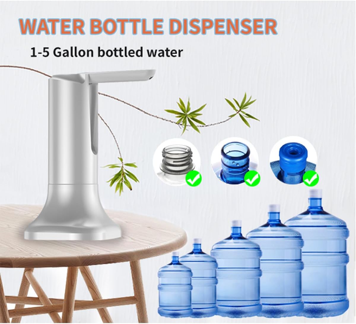 Dispensador de agua para botella de 5 galones, bomba de agua portátil universal automática y plegable, bomba de agua potable eléctrica de 1200 mAh,