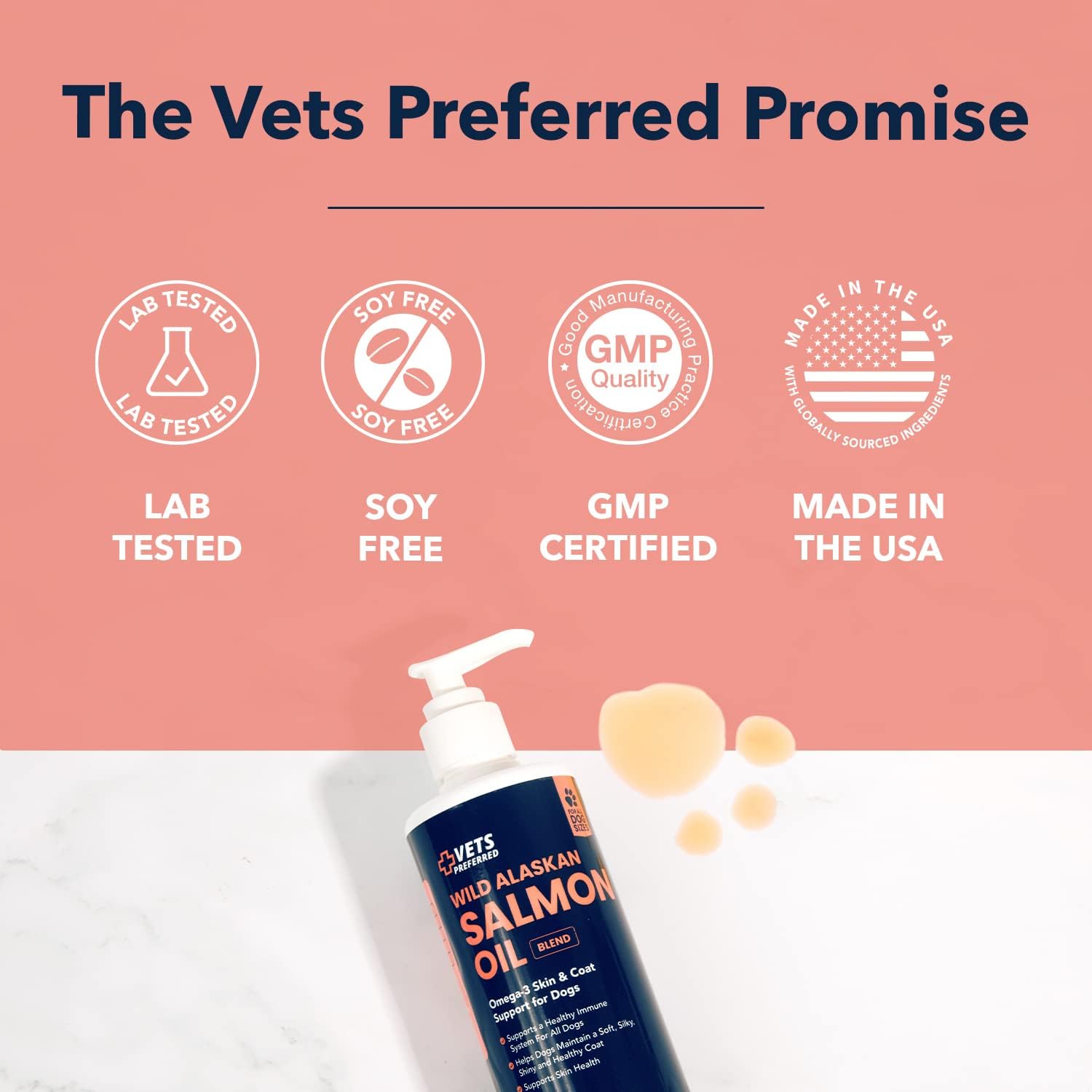 Vets Preferred Aceite de salmón salvaje de Alaska para perros, piel y pelaje, aceite de pescado Omega 3 de primera calidad para un pelaje saludable