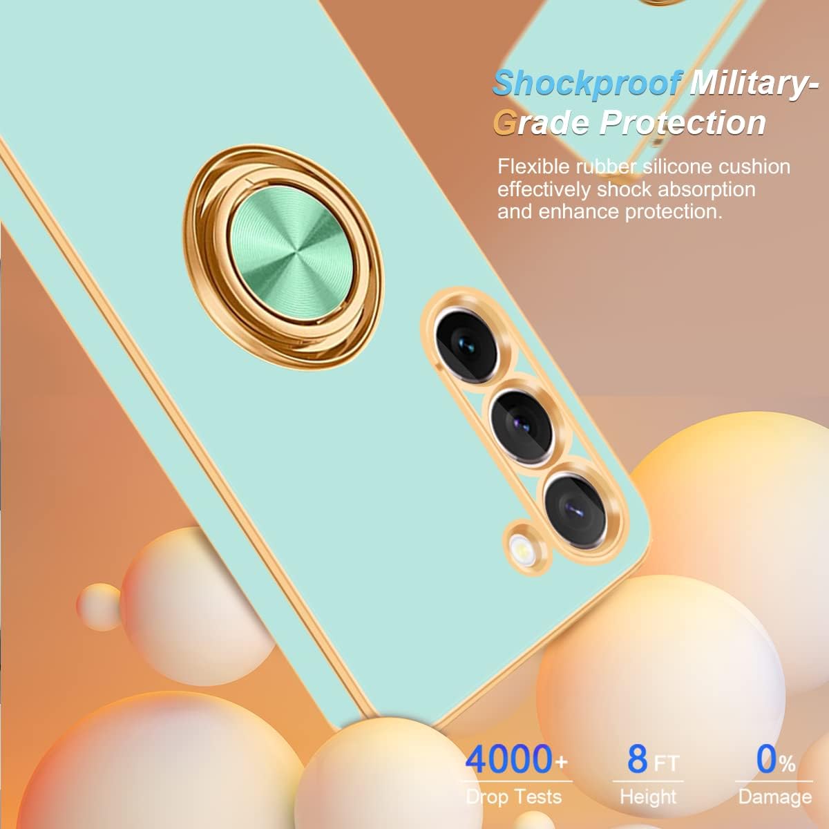 Fingic Funda para Samsung Galaxy S23 Plus, Galaxy S23 Plus con soporte de anillo de 360 para mujeres y niñas, soporte magnético delgado, soporte