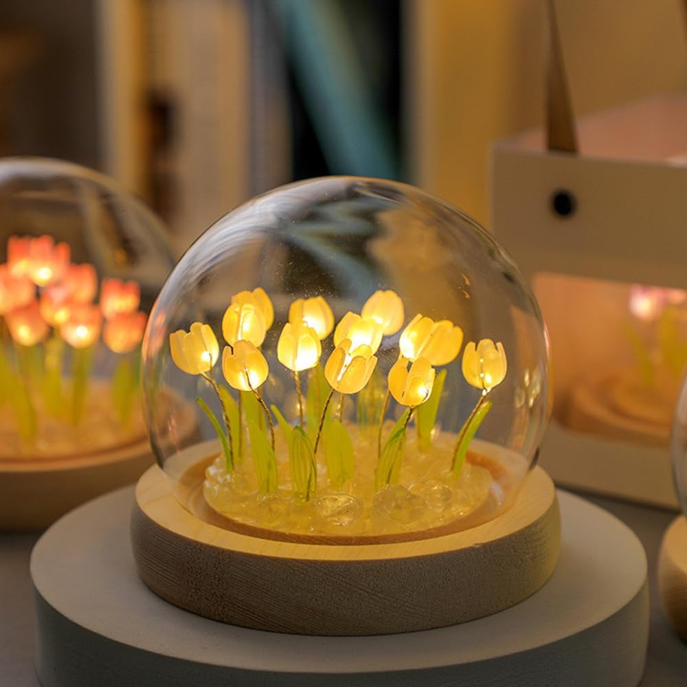 GUOCHENG Luz nocturna LED de tulipán, funciona con pilas, lámparas de mesa de tulipán hechas a mano, simulación de flores, luces para dormir, mini