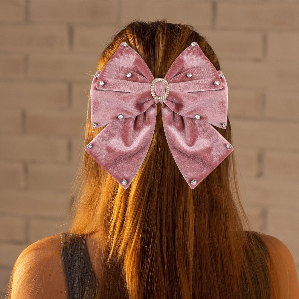 Lazos grandes de terciopelo para el cabello para mujeres y niñas, 8 pulgadas, clip de cocodrilo, accesorios para el cabello (marrón)