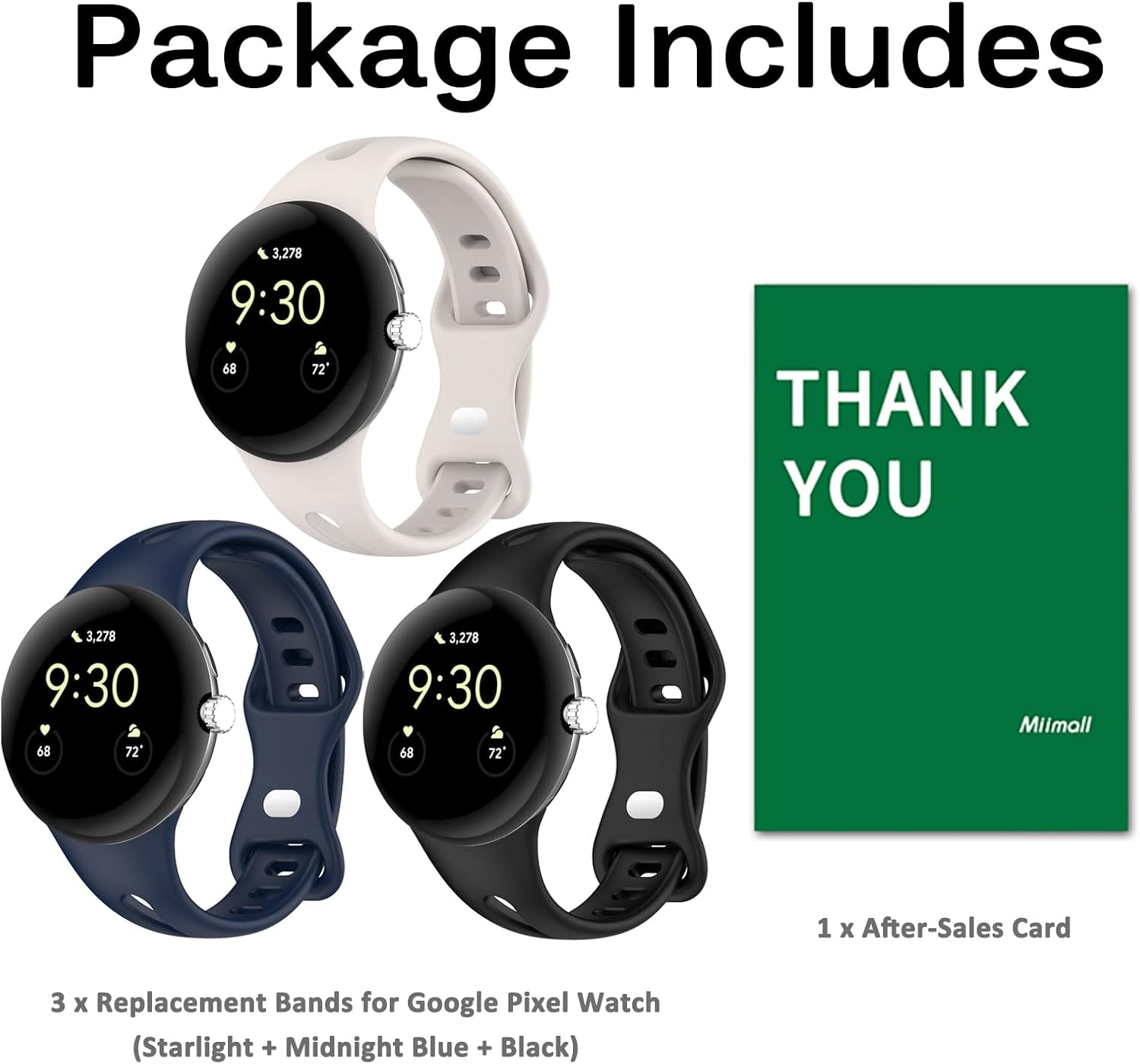 Miimall Correa de reloj compatible con Google Pixel, pulsera deportiva de silicona suave para mujeres y hombres, correa de repuesto delgada ligera y