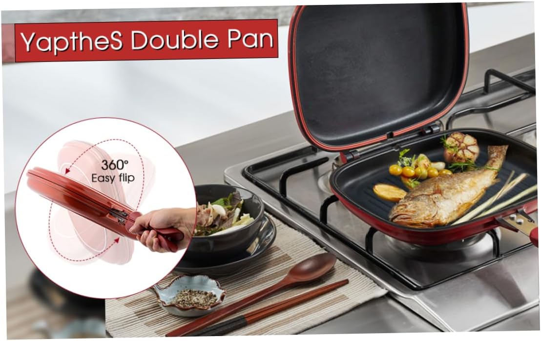 Sartén antiadherente de doble cara portátil BBQ Grill Pan de aleación de aluminio Tortilla Pan Flip Pan 11.0 in Olla de doble cara