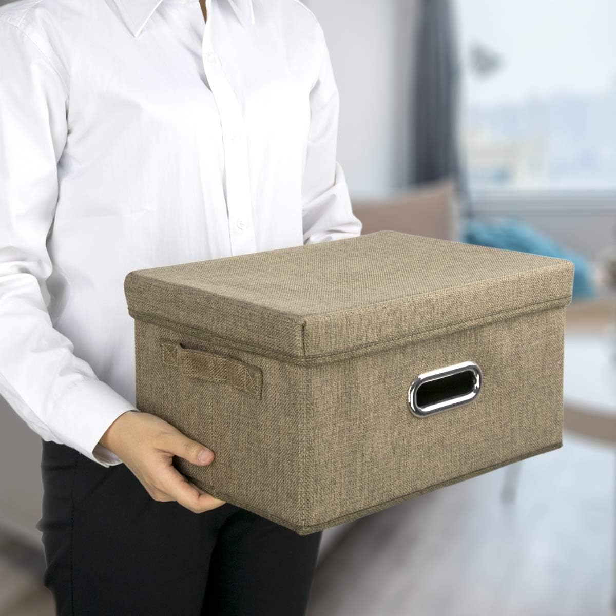 Caja de almacenamiento de tela de arpillera con tapas, organizador de armario de ropa para el hogar, oficina, almacén, guardería, dormitorio, sala