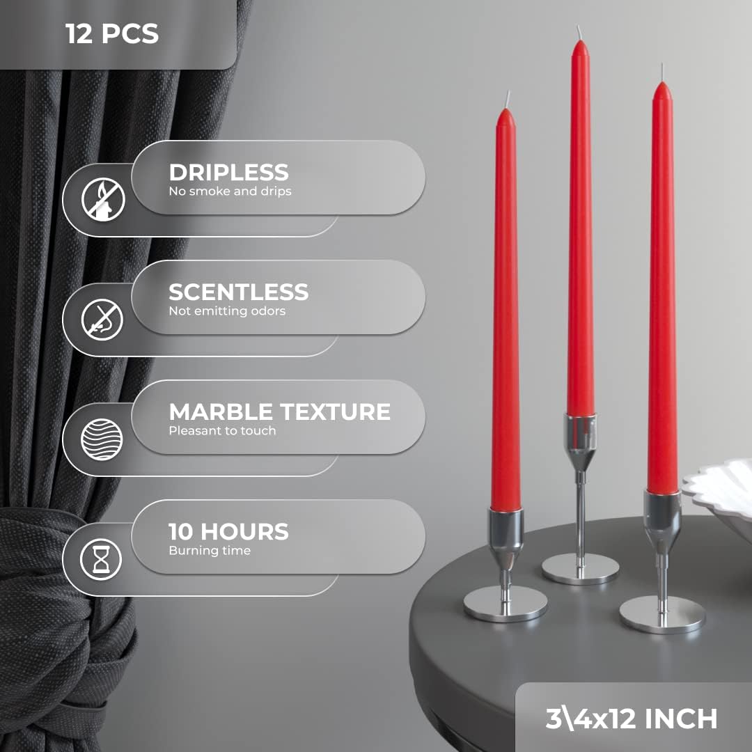 Candwax – Velas cónicas de 12.0in, sin goteo, sin perfume, cera de parafina con mechas de algodón, 10 horas de combustión