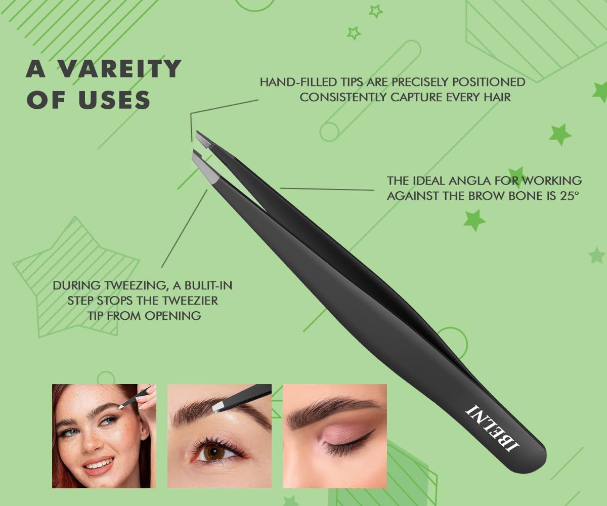 Juego de pinzas con estuche de espejo, pinzas para el vello facial para mujer, pinzas profesionales para cabello facial para cejas, kit de pinzas de