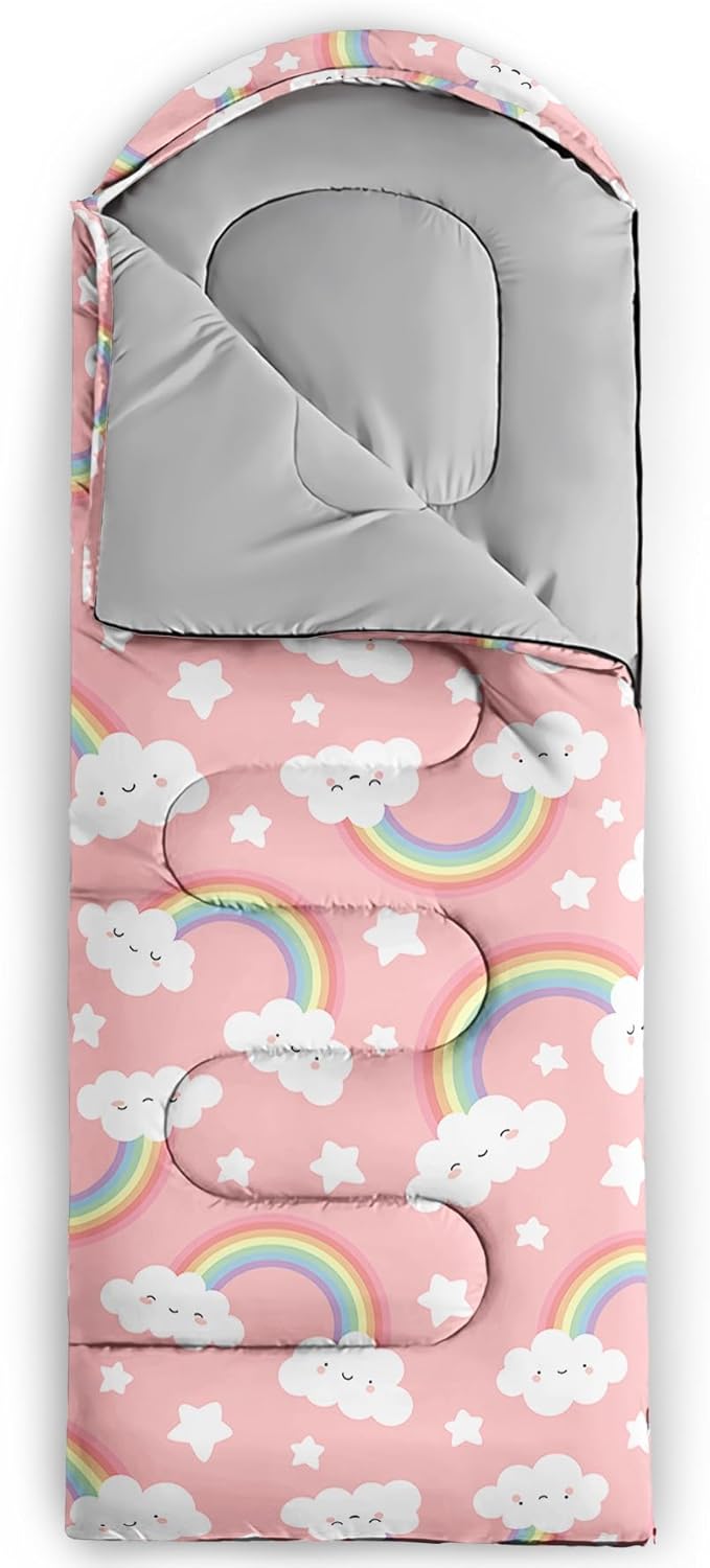 AILONEN Saco de dormir con bolsa de transporte compacta, para adultos, niñas, niños, pijamadas, viajes, al aire libre, impermeable y ligero, saco de