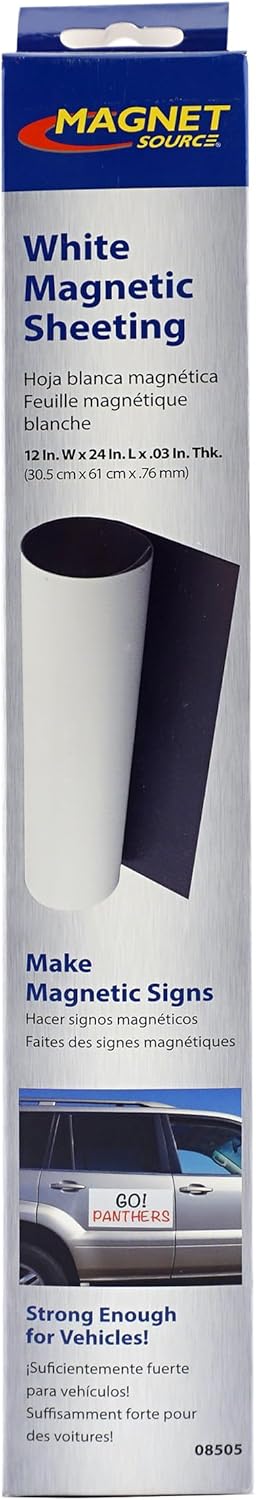 Master Magnetics – Hoja magnética B005HY9KDM, papel magnético, 12 pulgadas de ancho, 24 pulgadas de largo, parte trasera de vinilo blanco, 08505
