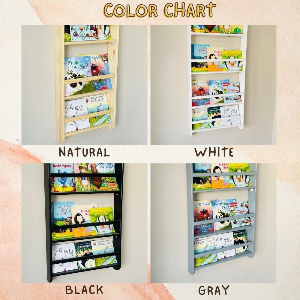 Estantería Montessori hecha a mano para niños montada en la pared, exhibición de libros de 4 niveles para dormitorio infantil, estantería de muebles