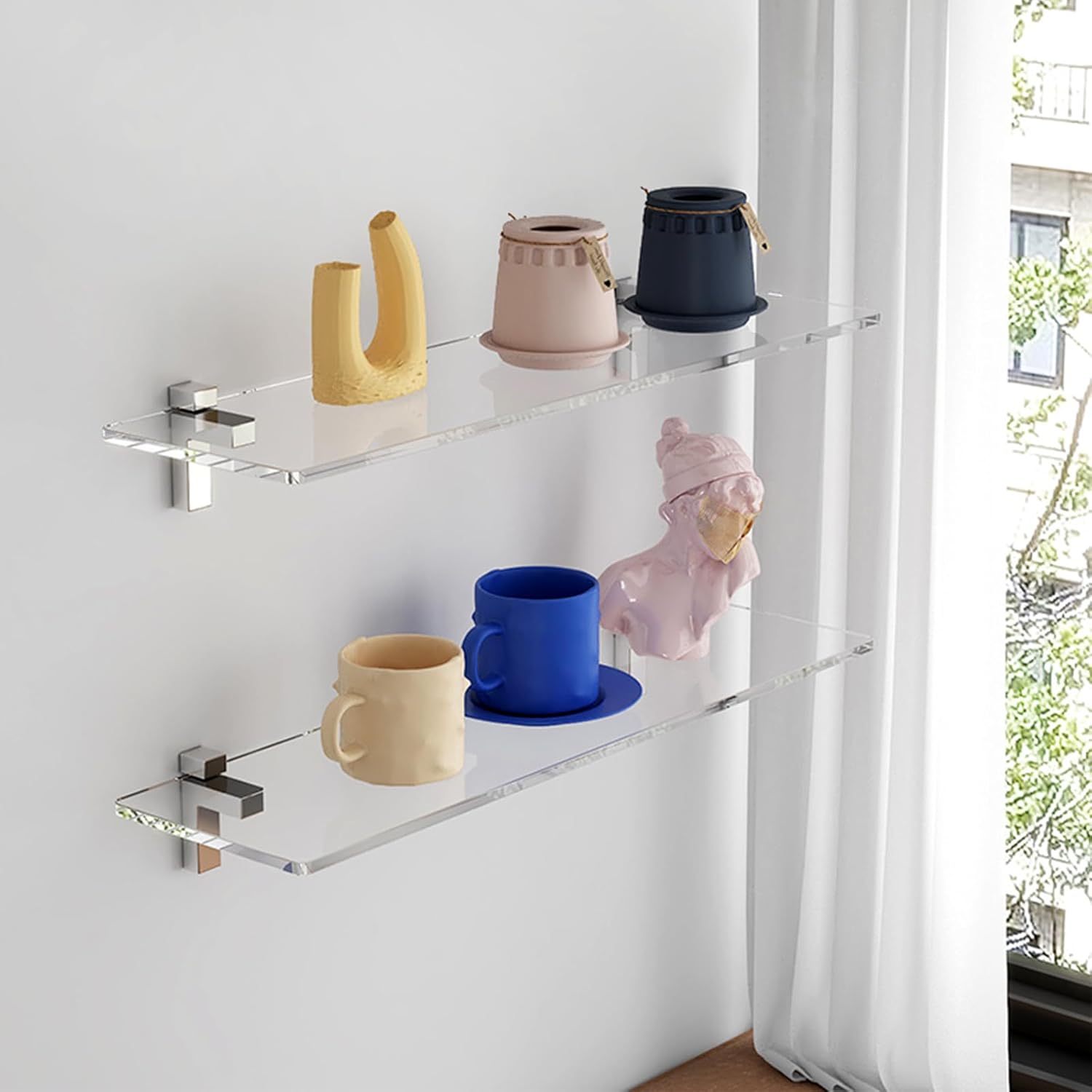 Estante de acrílico transparente, juego de 2 estantes invisibles de pared, estantes flotantes para baño, dormitorio, sala de estar, cocina, oficina