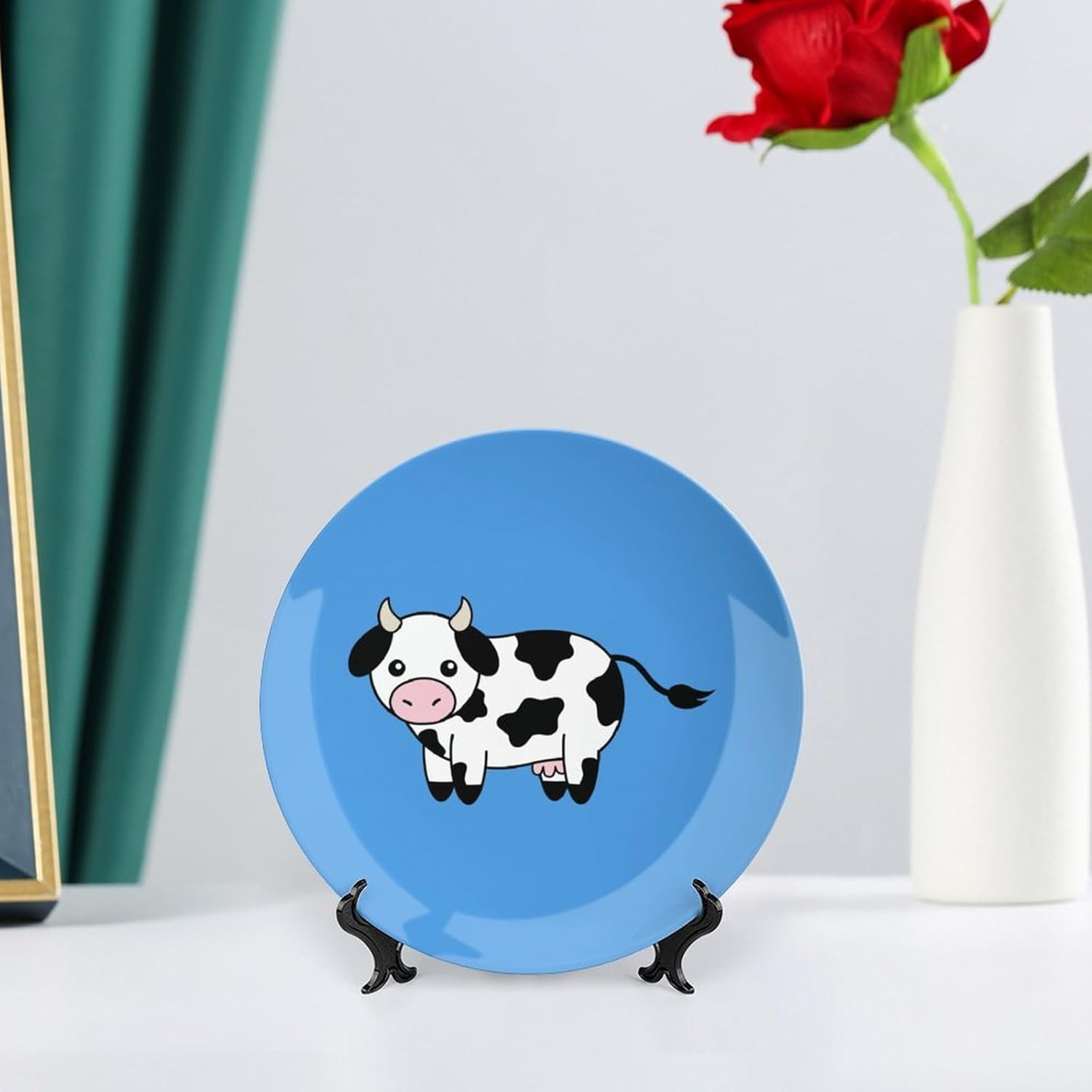 Lindo hueso de vaca China placa decorativa personalidad cerámica cena plato artesanía con soporte de exhibición