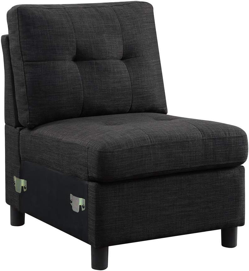 BEEY Módulo de silla de asiento sin brazos de tela de lino para sofá modular seccional acento silla sin brazos, gris oscuro