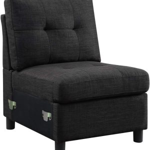 BEEY Módulo de silla de asiento sin brazos de tela de lino para sofá modular seccional acento silla sin brazos, gris oscuro BEEY Módulo de silla de asiento sin brazos de tela de lino para sofá modular seccional acento silla sin brazos, gris oscuro