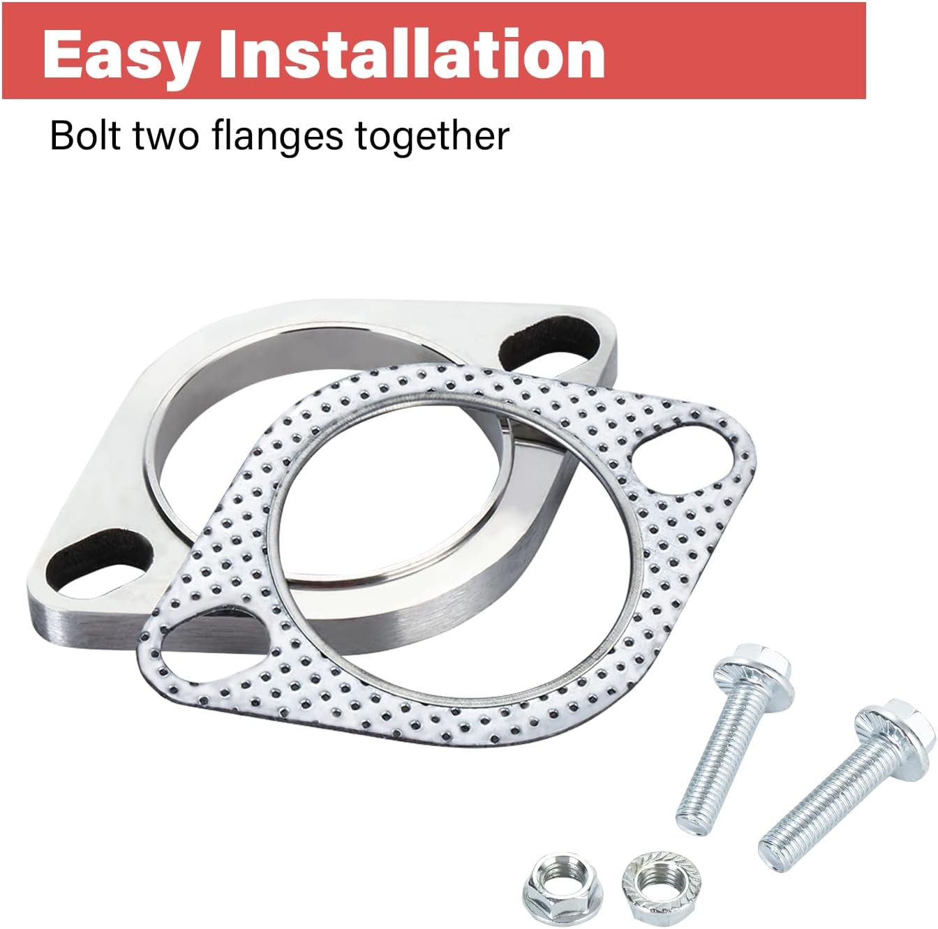 Kit de conexión de brida de escape de acero inoxidable, 2 pernos de 3.0 pulgadas de brida de escape y juego de juntas, accesorios para automóvil,