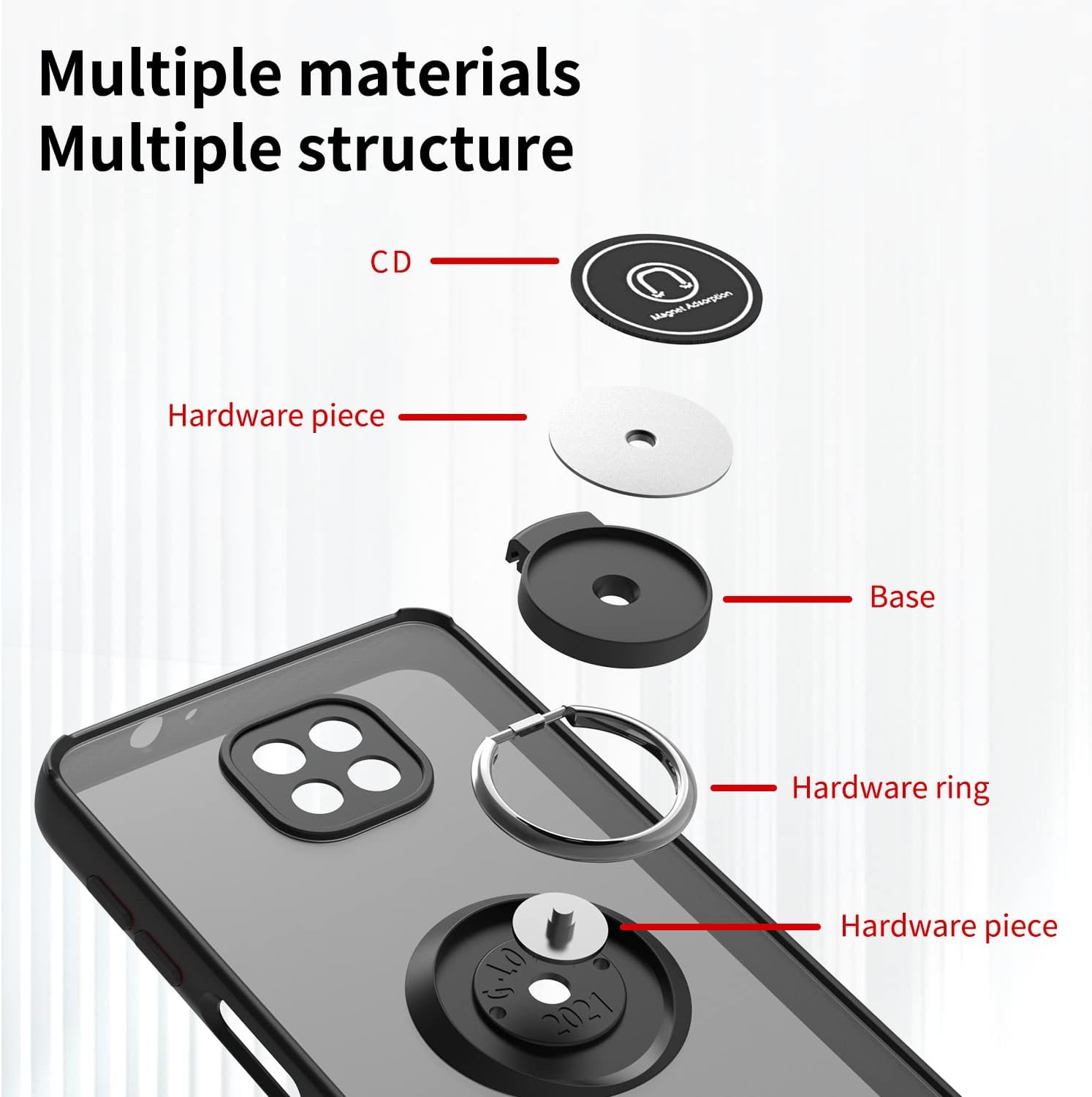 TJS Funda compatible con Motorola Moto G Power 2021, con protector de pantalla de vidrio templado, anillo de metal, soporte magnético, protector