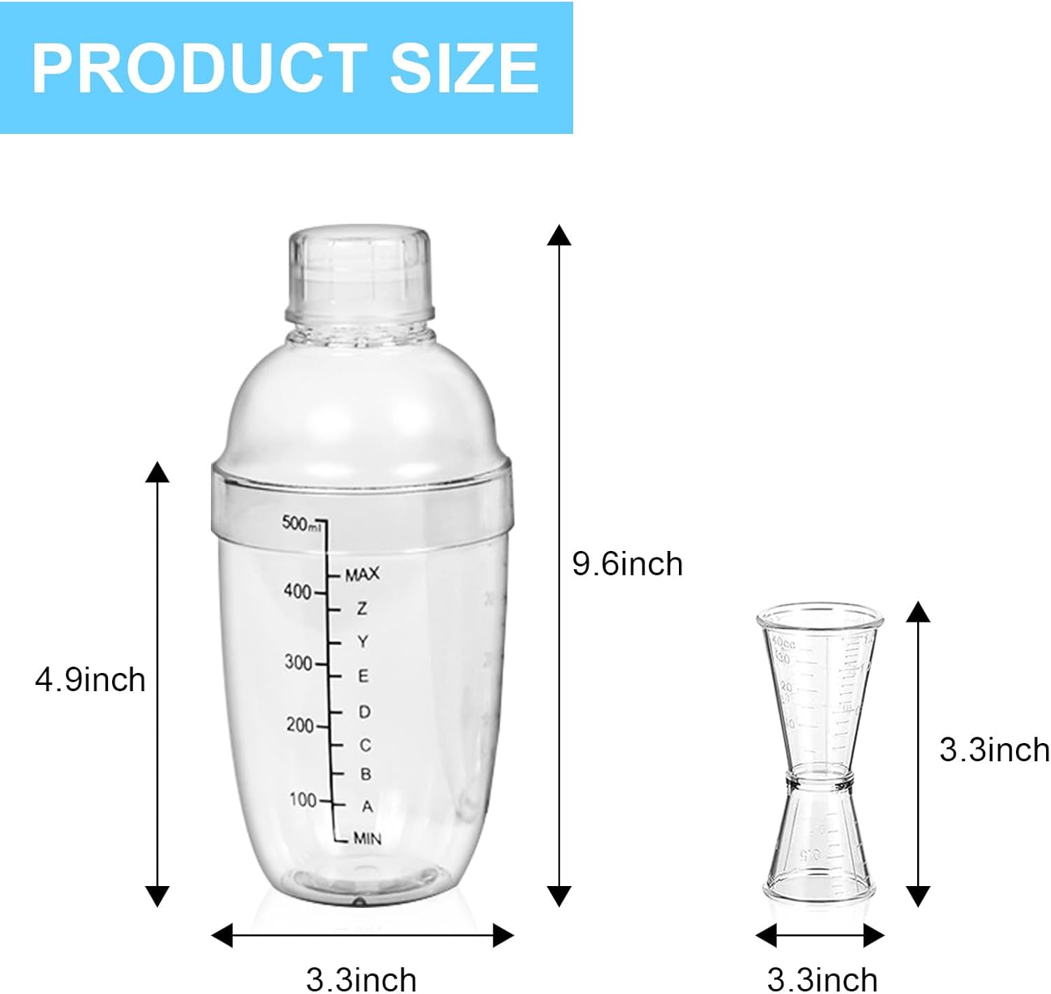 Juego de 6 cocteleras de plástico de 17 onzas, coctelera y jigger de medición, herramienta de mezcla de vino, mezclador de bebidas con marca,