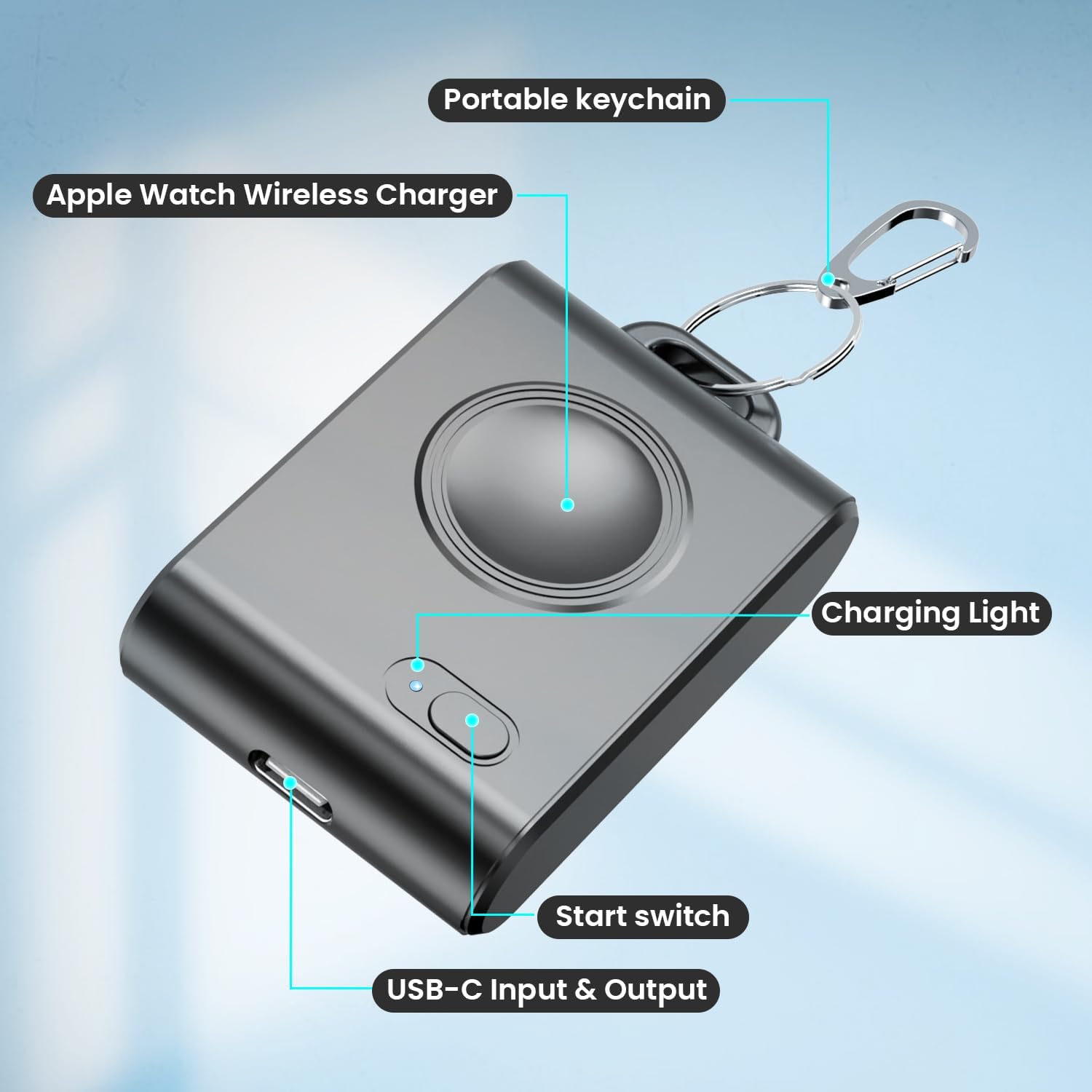 Cargador inalámbrico portátil para Apple Watch, llavero inteligente de 2000 mAh, cargador de batería mini Power Emergency Pod Compact Magnetic