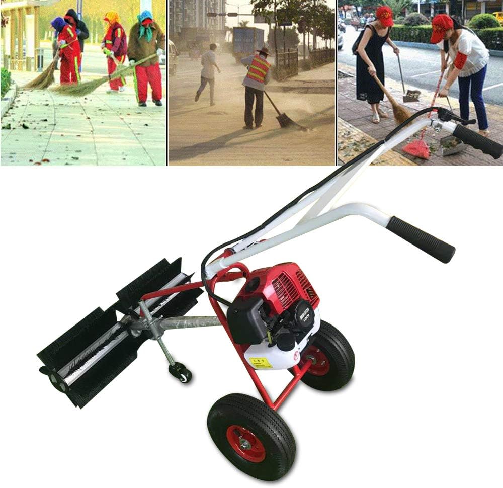 Barredora de mano 43CC 2 tiempos de gasolina barredora al aire libre escoba de barrido 1.7HP Walk Behind Sweeper Cleaner césped césped entrada