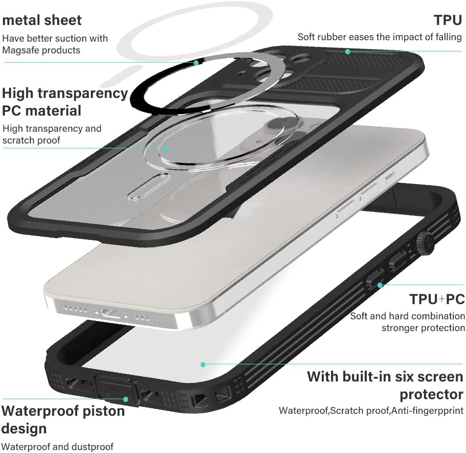 IP68 – Funda impermeable a prueba de polvo a prueba de caídas para iPhone 14 de 6.1 pulgadas, con protector de pantalla integrado, resistente y