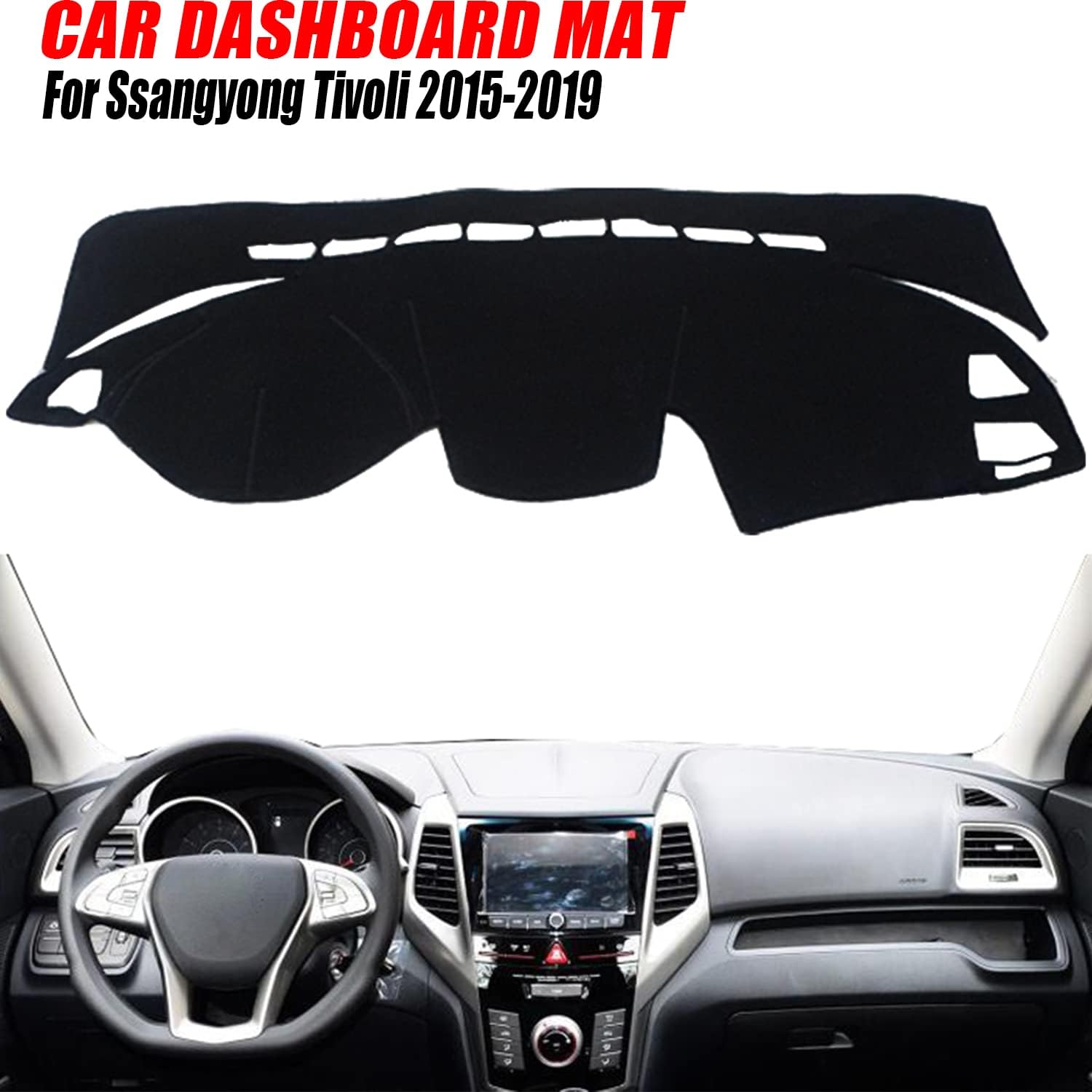 Tapete de cubierta para tablero de salpicadero compatible con SsangYong Tivoli 2015-2019 con volante a la izquierda