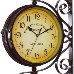 Ykybhx Reloj de pared de doble cara, de hierro forjado, estilo vintage, de dos caras, estilo europeo, clásico, para jardín, decoración del hogar, Ykybhx Reloj de pared de doble cara, de hierro forjado, estilo vintage, de dos caras, estilo europeo, clásico, para jardín, decoración del hogar,