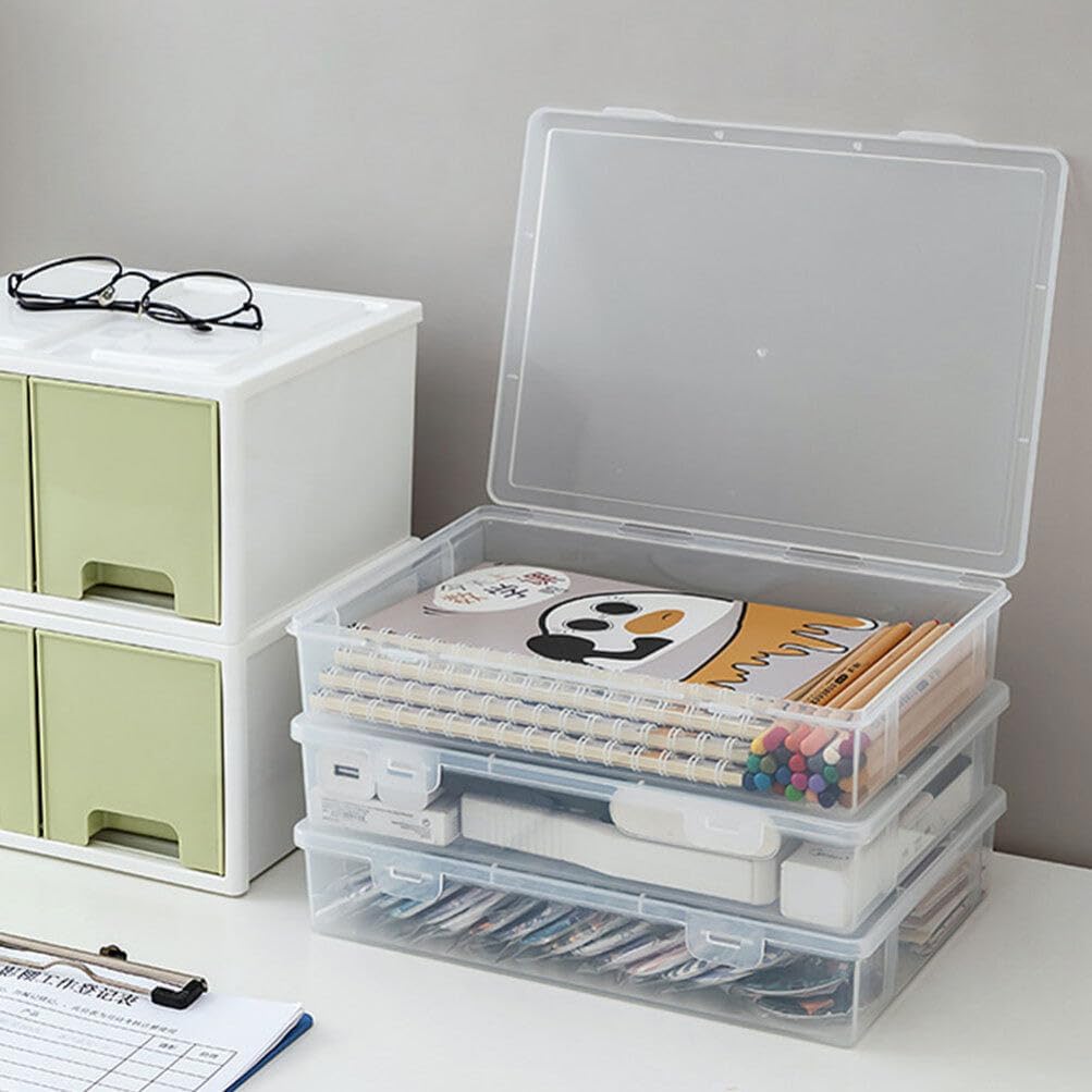 NUOBESTY Estuche organizador de escritorio de oficina, estuche de plástico transparente para álbumes de recortes, caja de almacenamiento de papel,