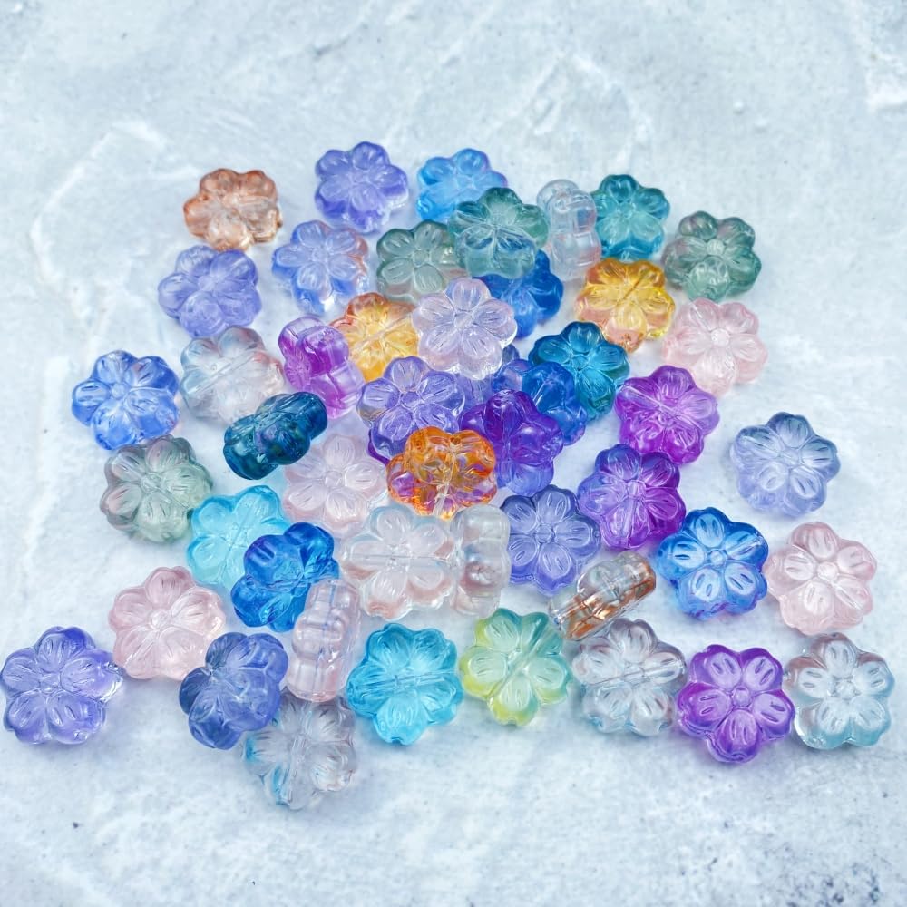 50 cuentas de cristal Sakura para hacer joyas, cuentas espaciadoras de vidrio Sakura, coloridas y lindas cuentas de Sakura para aretes, pulseras,