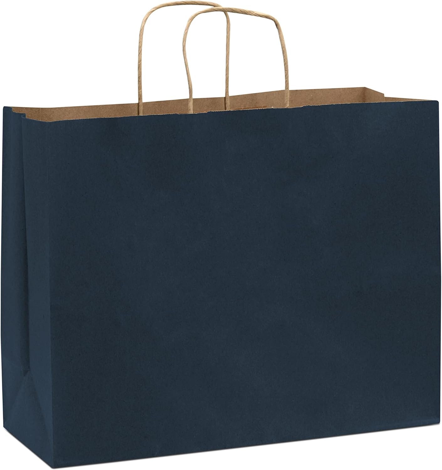Bolsas de regalo azules  16 x 6 x 12 pulgadas, paquete de 100 bolsas de compras de papel kraft azul marino con asas, bolsas de manualidades a granel