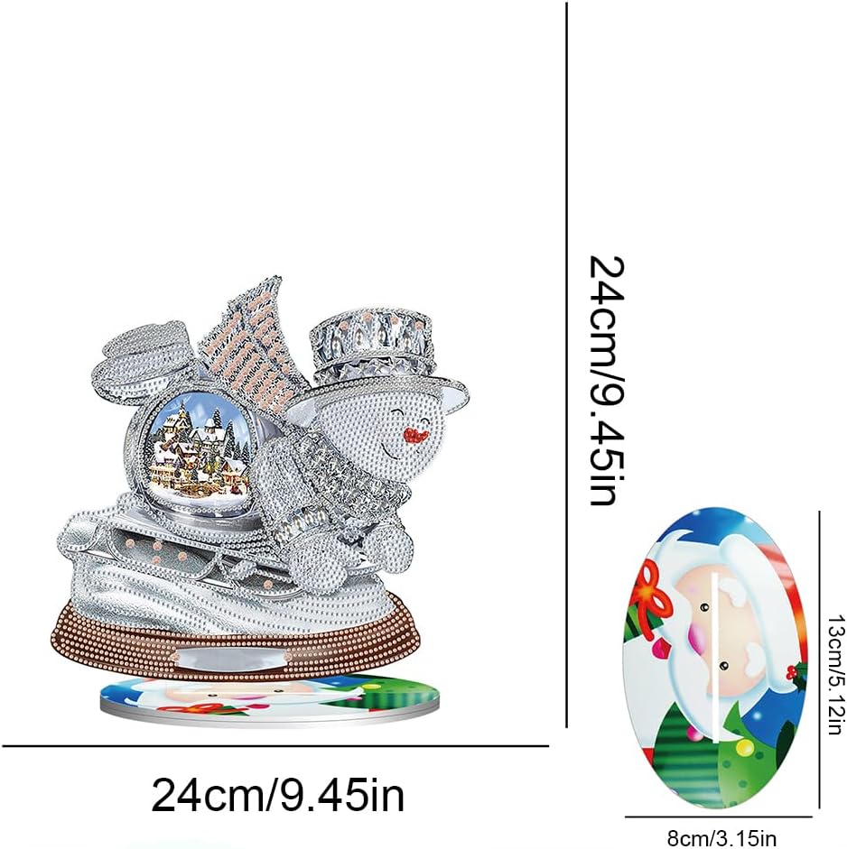 Orgone Kit de adornos de escritorio de pintura de diamante de muñeco de nieve 5D con forma especial, diamantes de imitación de madera, adorno de