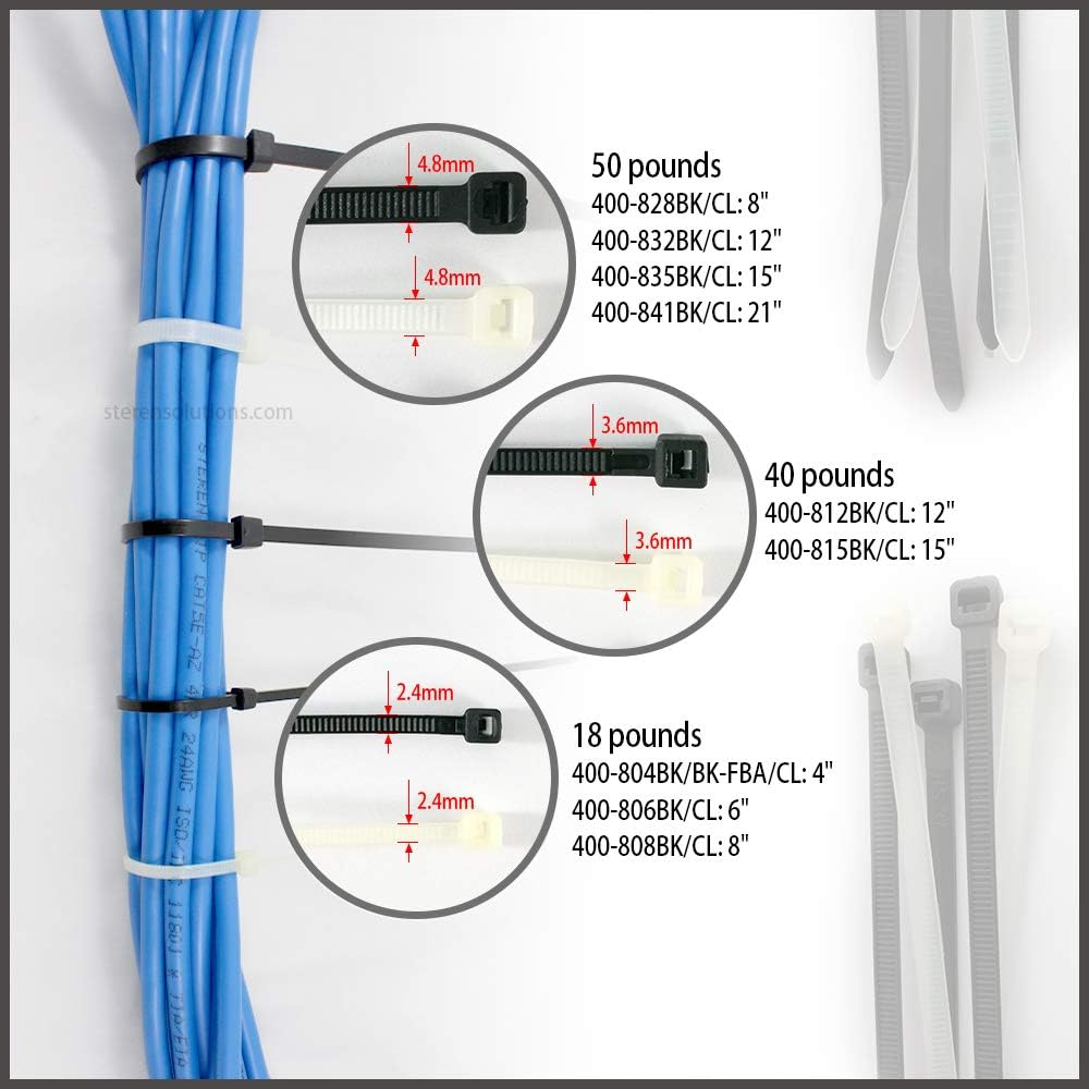 STEREN Bridas para cablesbridas industriales multiusos resistentes de 12 pulgadas, larga duración, 50 libras Tesnile Strenght autobloqueante, bridas