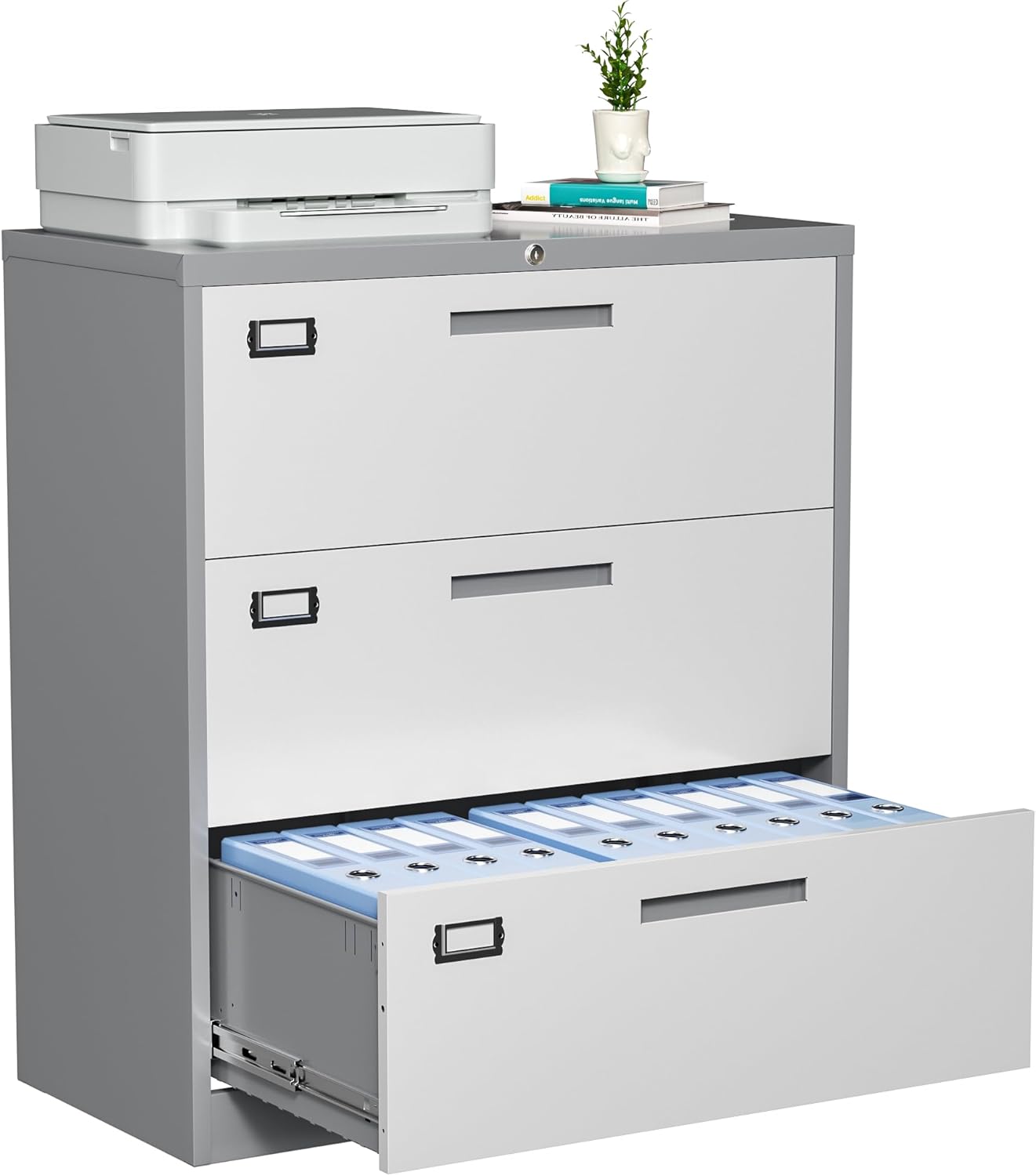 Archivador lateral con cerradura, archivador de almacenamiento de metal de 3 cajones para colgar archivos, tamaño cartalegalF4A4, archivador