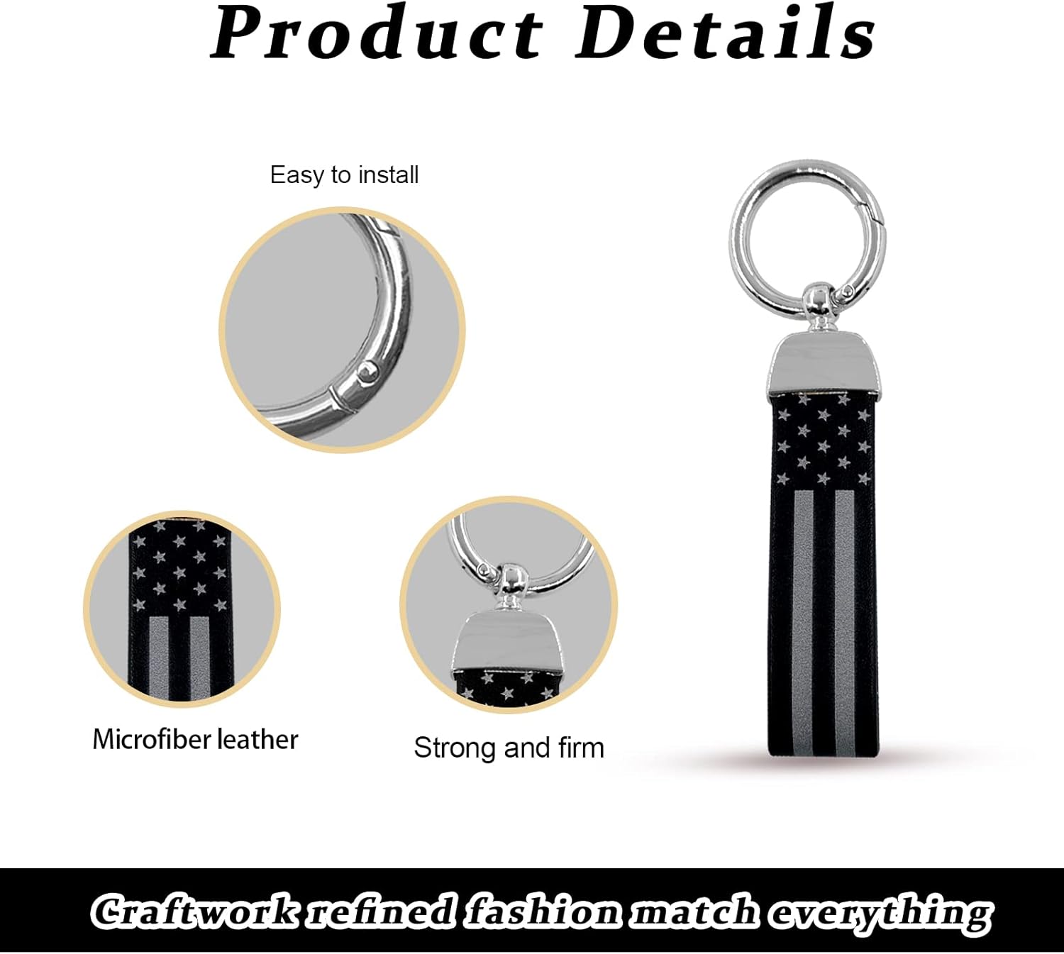 Llavero de automóvil con bandera estadounidense con traje de aleación de zinc, llavero universal de cuero para hombres y mujeres (plateado)