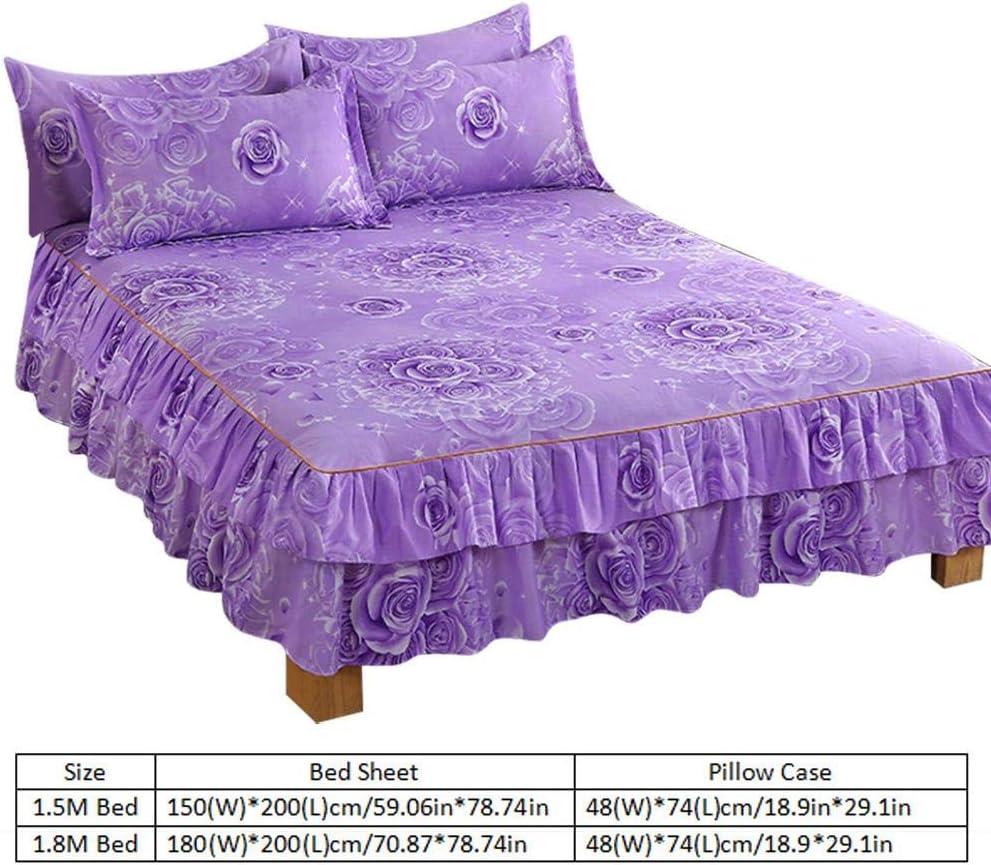 Juego de cubrecama, 3 piezasjuego de cama plisada, falda de cama, sábanas, fundas de almohada, juego de ropa de cama transpirable para dormitorio
