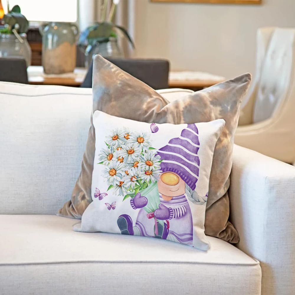 All Smiles Juego de 4 fundas de almohada moradas de 16 x 16 pulgadas, para exteriores, primavera, verano, decoración del hogar para patio, sofá,