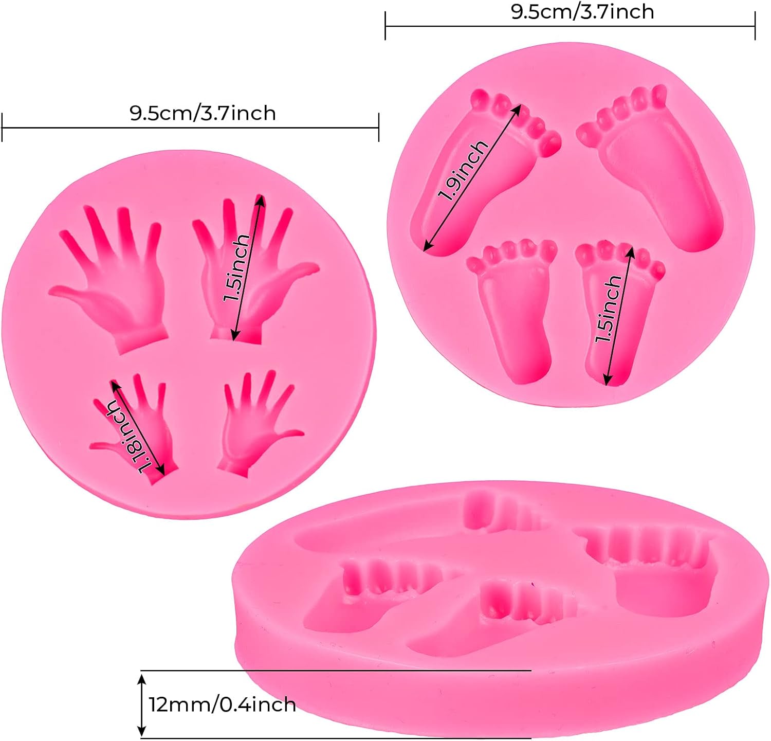 Whaline Molde de silicona 3D para pies de bebé, molde de fondant de chocolate rosa, para baby shower, decoración de pastel de caramelo, decoración