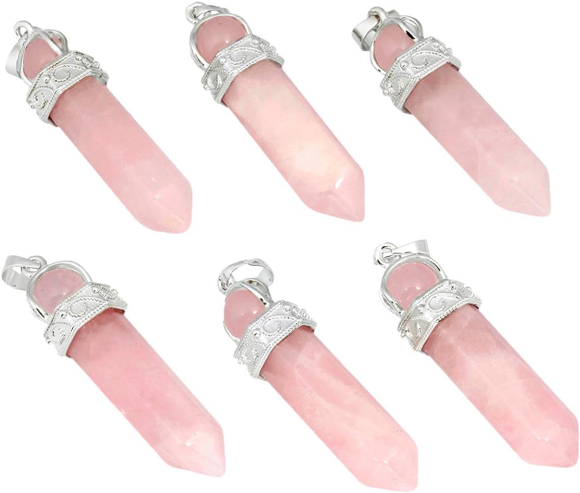 TUMBEELLUWA 2 collares con dije de punto de cristal curativo para colgantes de piedra de prisma hexagonal unisex con cadena